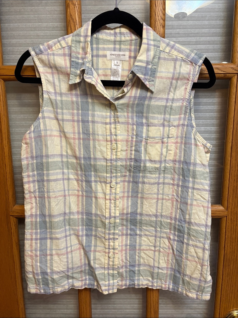 EUC Jones New York Sport Pastel Plaid Linen Shirt
